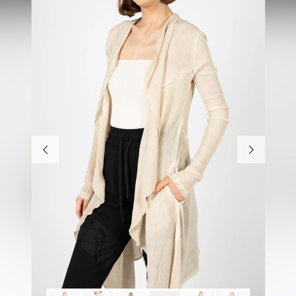 Lobby Asymmetric long crepe cardigan, size M, new
